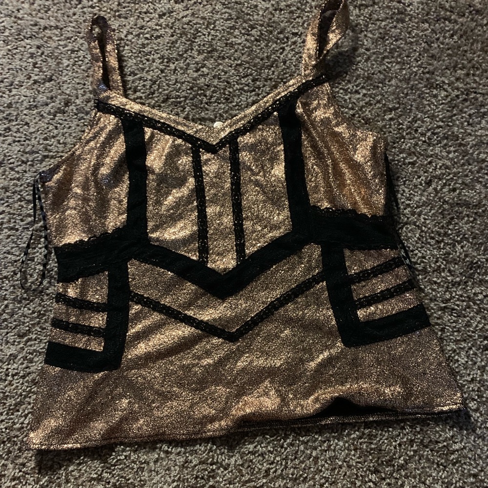 Buckle shimmer and lace tank.